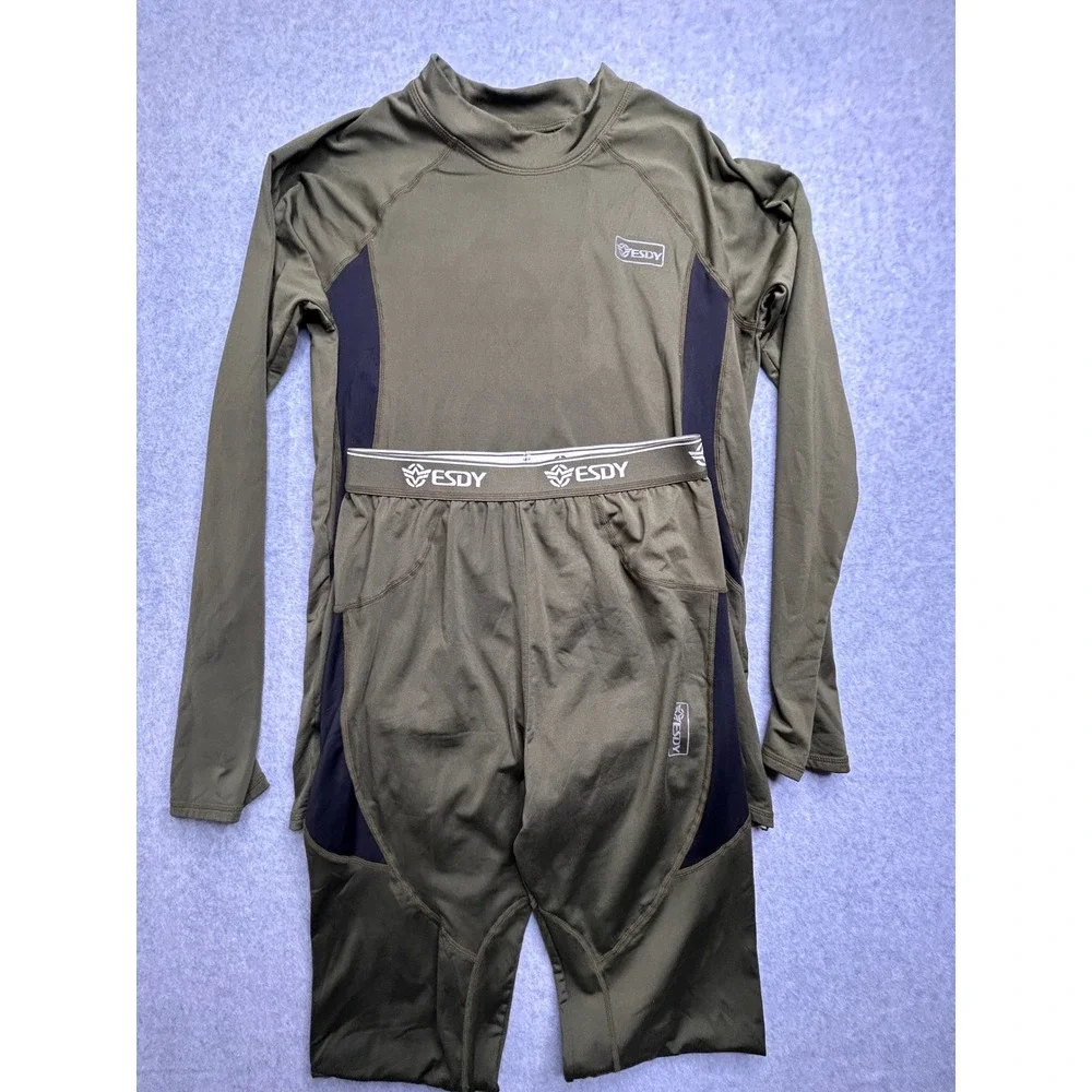 ESDY Mens Tactical Thermal Base Layer Set Olive Green Fleece Lined Large